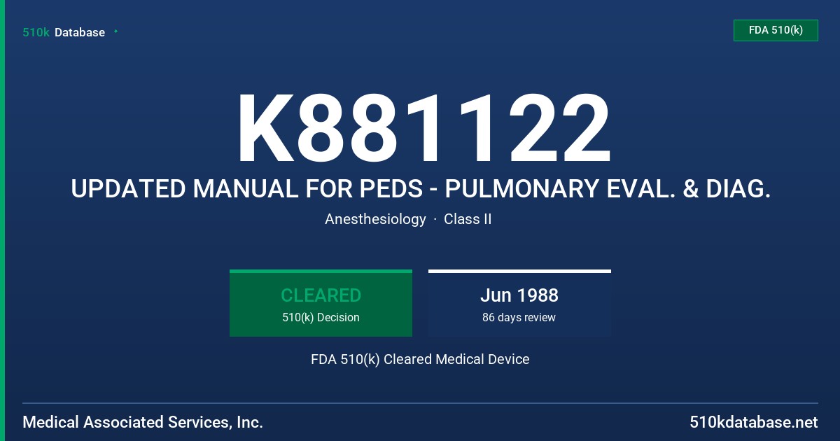 K881122 UPDATED MANUAL FOR PEDS - PULMONARY EVAL. & DIAG. FDA 510(k) Cleared Medical Device