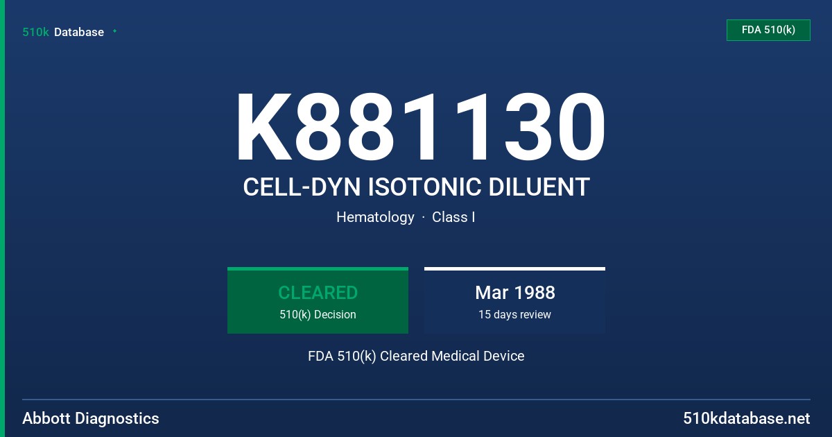 K881130 CELL-DYN ISOTONIC DILUENT FDA 510(k) Cleared Medical Device