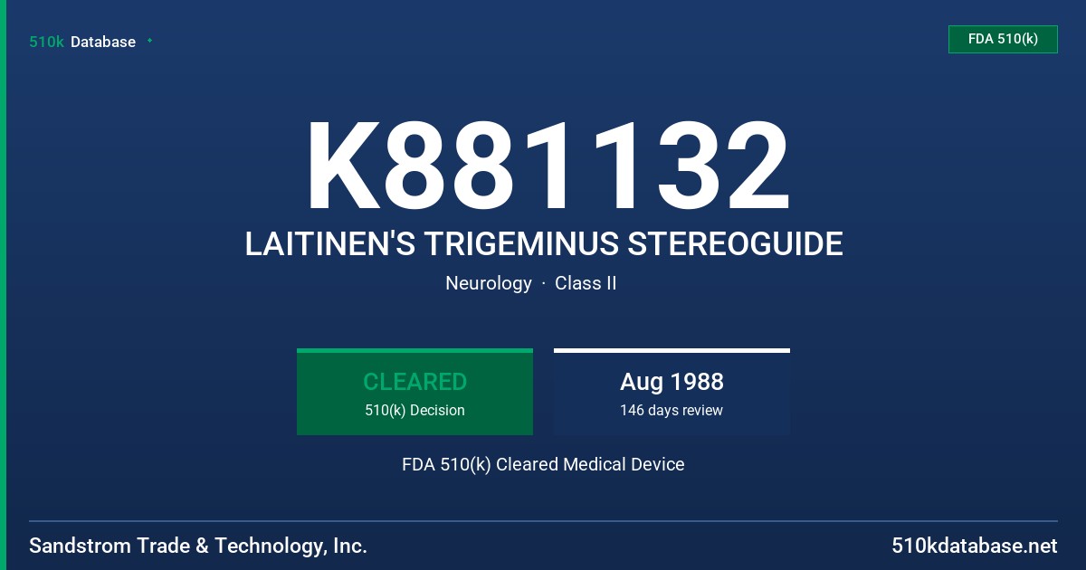 K881132 LAITINEN'S TRIGEMINUS STEREOGUIDE FDA 510(k) Cleared Medical Device