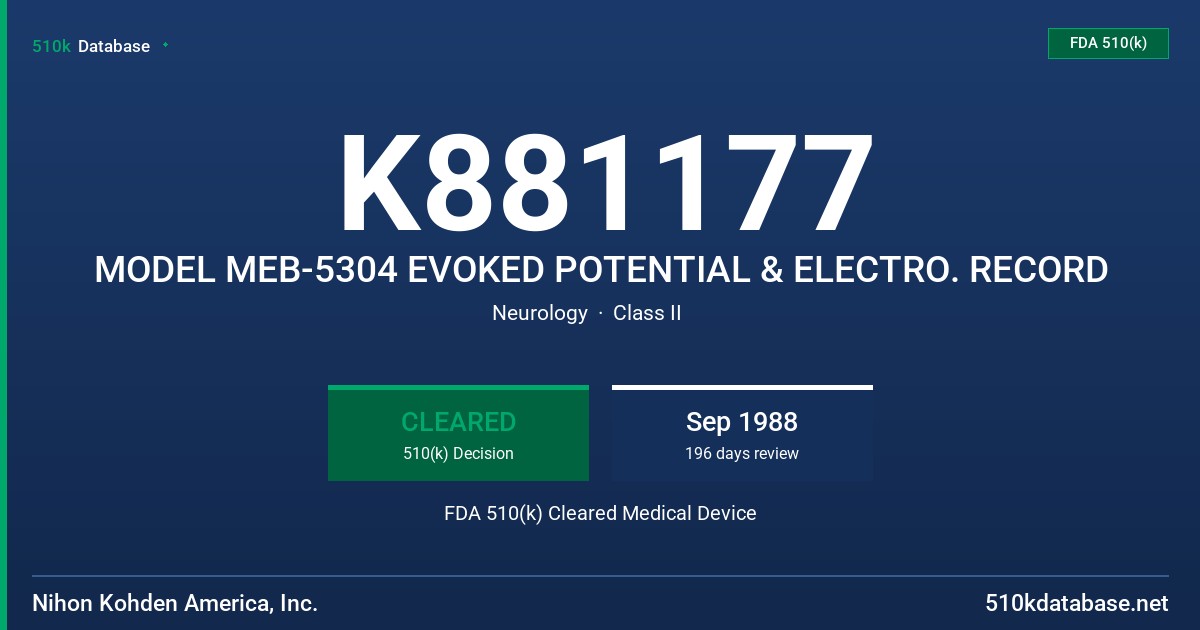 K881177 MODEL MEB-5304 EVOKED POTENTIAL & ELECTRO. RECORD FDA 510(k) Cleared Medical Device