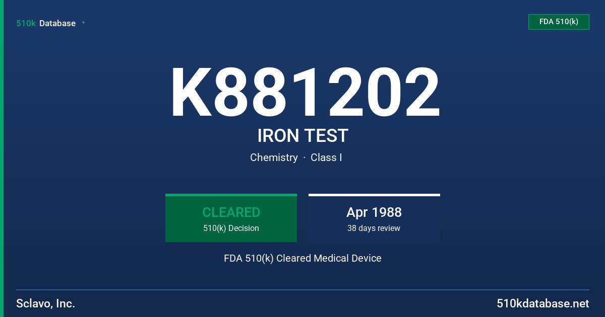 K881202 IRON TEST FDA 510(k) Cleared Medical Device