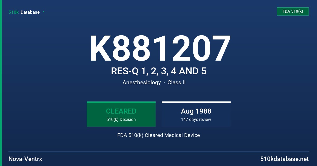 K881207 RES-Q 1, 2, 3, 4 AND 5 FDA 510(k) Cleared Medical Device