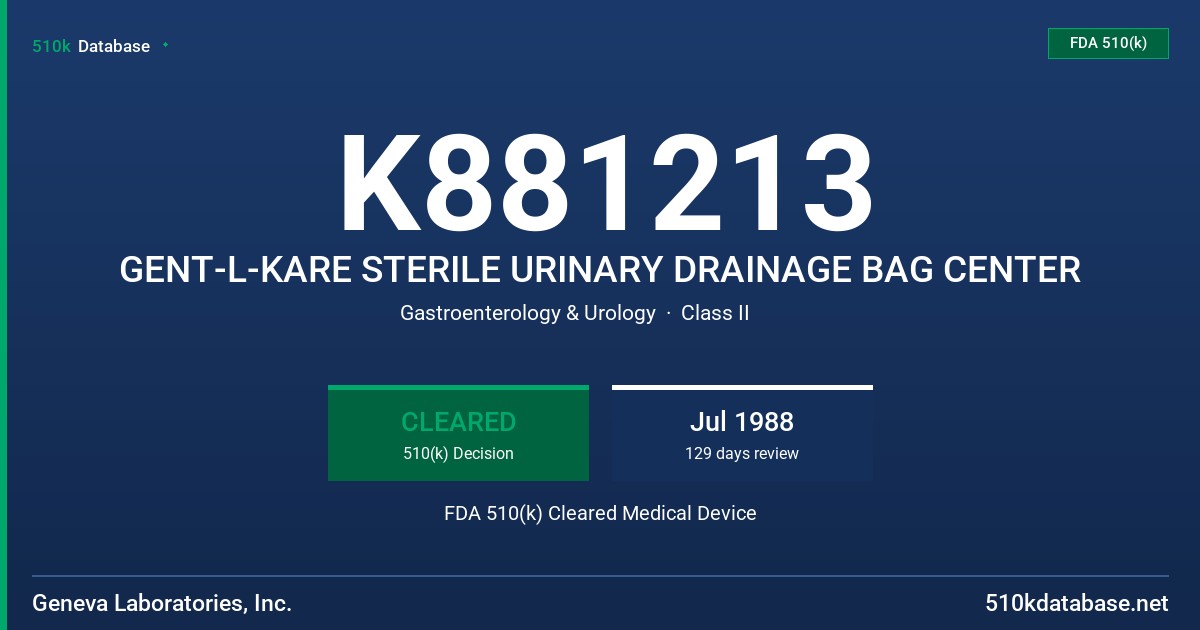 K881213 GENT-L-KARE STERILE URINARY DRAINAGE BAG CENTER FDA 510(k) Cleared Medical Device