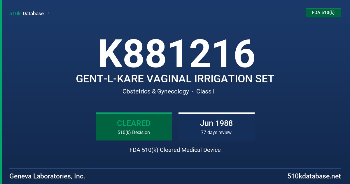 K881216 GENT-L-KARE VAGINAL IRRIGATION SET FDA 510(k) Cleared Medical Device