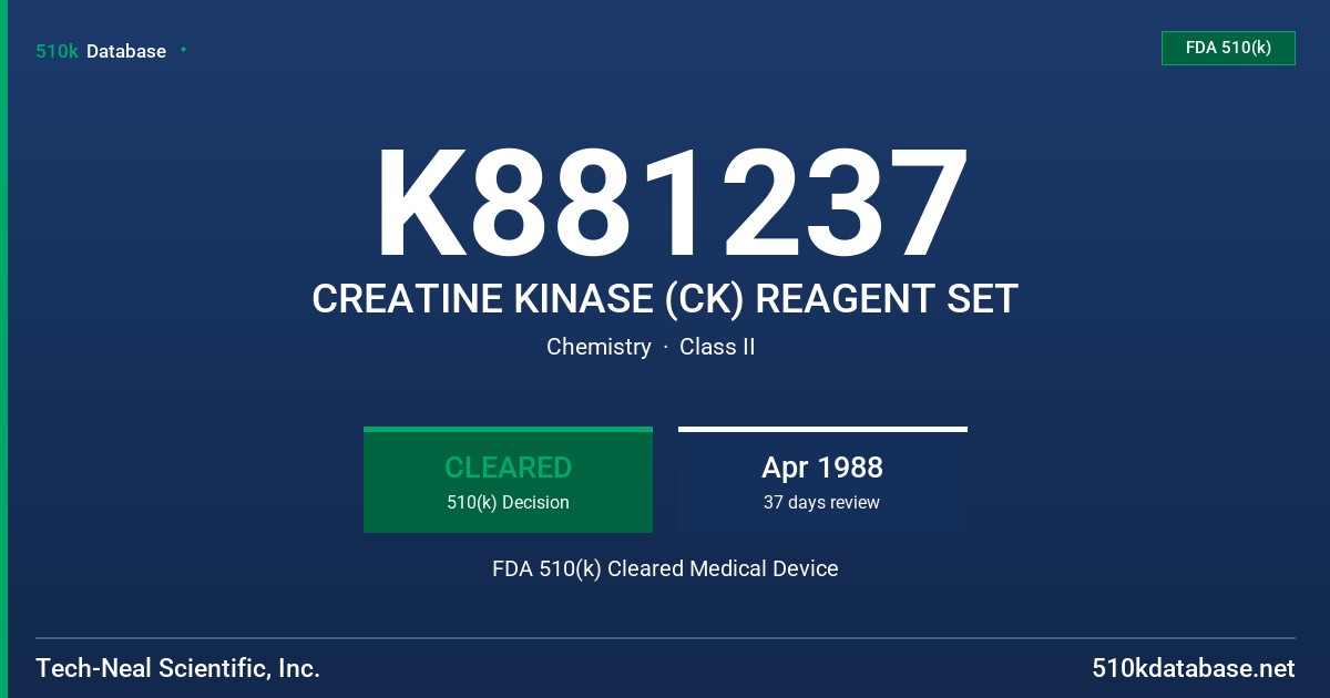 K881237 CREATINE KINASE (CK) REAGENT SET FDA 510(k) Cleared Medical Device