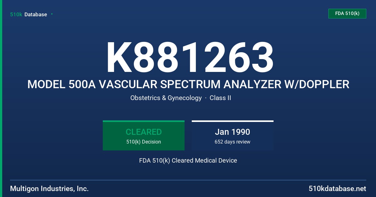 K881263 MODEL 500A VASCULAR SPECTRUM ANALYZER W/DOPPLER FDA 510(k) Cleared Medical Device