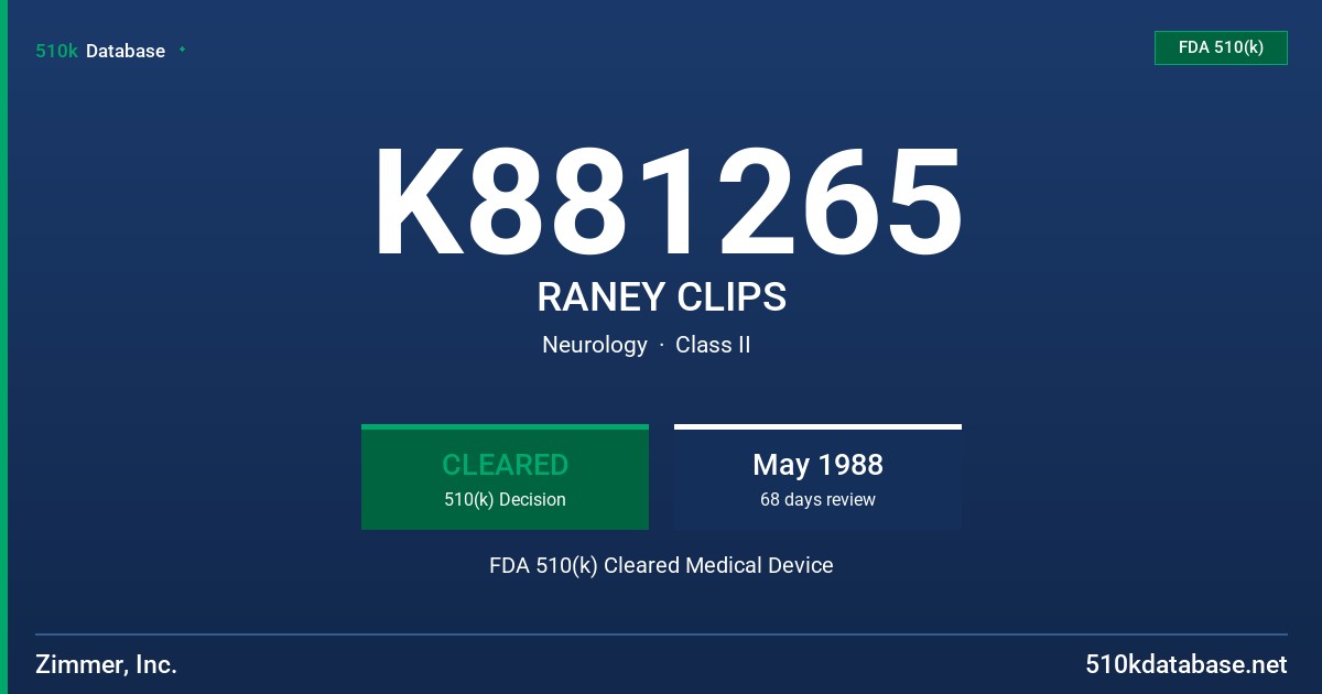K881265 RANEY CLIPS FDA 510(k) Cleared Medical Device