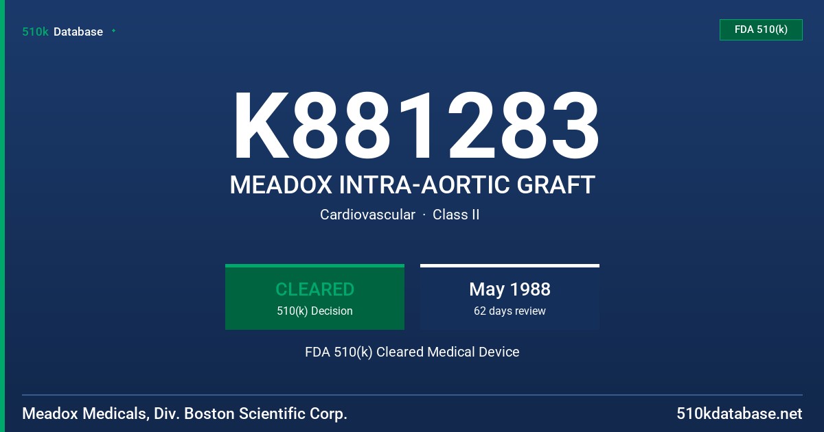 K881283 MEADOX INTRA-AORTIC GRAFT FDA 510(k) Cleared Medical Device