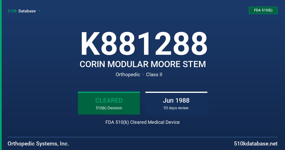 K881288 CORIN MODULAR MOORE STEM FDA 510(k) Cleared Medical Device