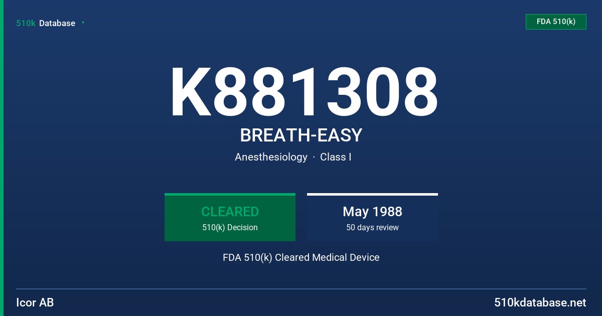 K881308 BREATH-EASY FDA 510(k) Cleared Medical Device