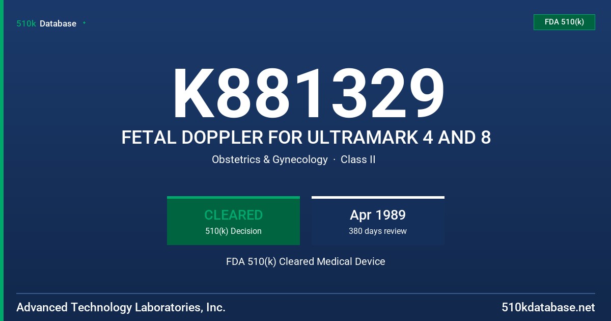 K881329 FETAL DOPPLER FOR ULTRAMARK 4 AND 8 FDA 510(k) Cleared Medical Device