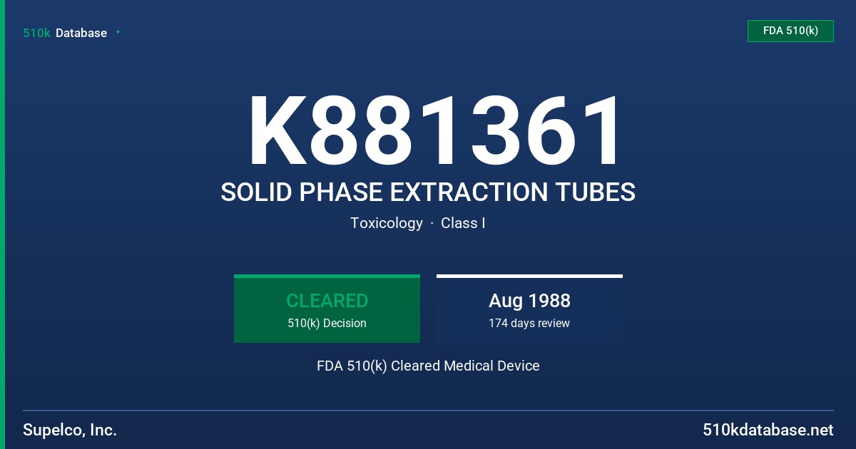 K881361 SOLID PHASE EXTRACTION TUBES FDA 510(k) Cleared Medical Device