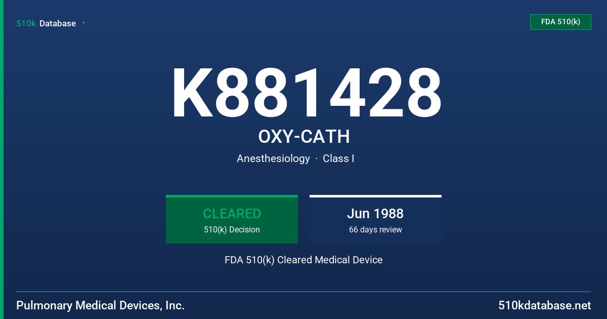 K881428 OXY-CATH FDA 510(k) Cleared Medical Device