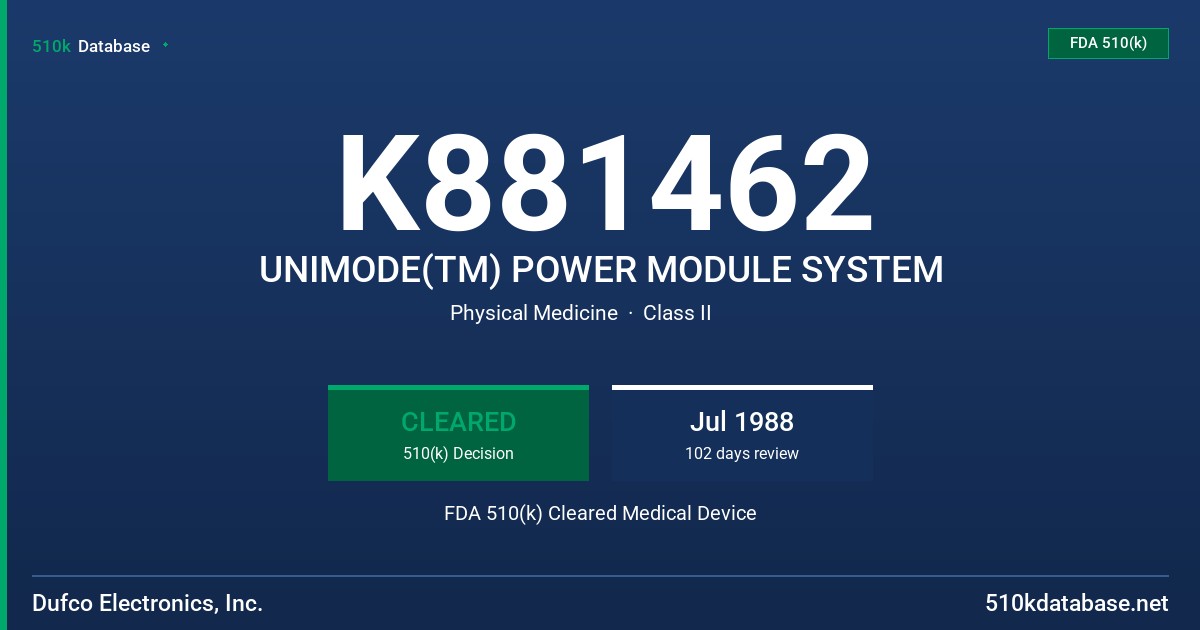 K881462 UNIMODE(TM) POWER MODULE SYSTEM FDA 510(k) Cleared Medical Device