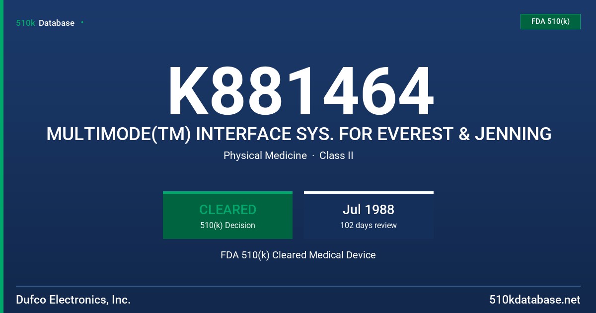 K881464 MULTIMODE(TM) INTERFACE SYS. FOR EVEREST & JENNING FDA 510(k) Cleared Medical Device
