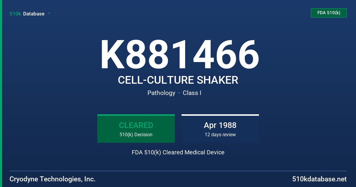K881466 CELL-CULTURE SHAKER FDA 510(k) Cleared Medical Device