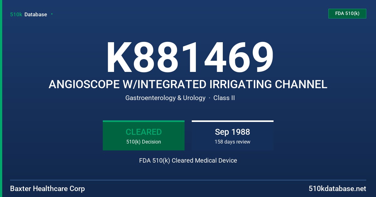 K881469 ANGIOSCOPE W/INTEGRATED IRRIGATING CHANNEL FDA 510(k) Cleared Medical Device