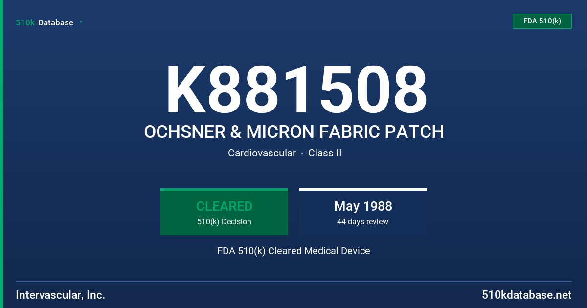 K881508 OCHSNER & MICRON FABRIC PATCH FDA 510(k) Cleared Medical Device
