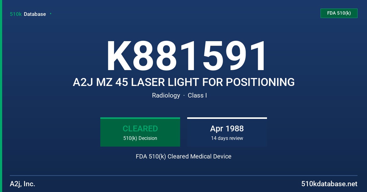 K881591 A2J MZ 45 LASER LIGHT FOR POSITIONING FDA 510(k) Cleared Medical Device