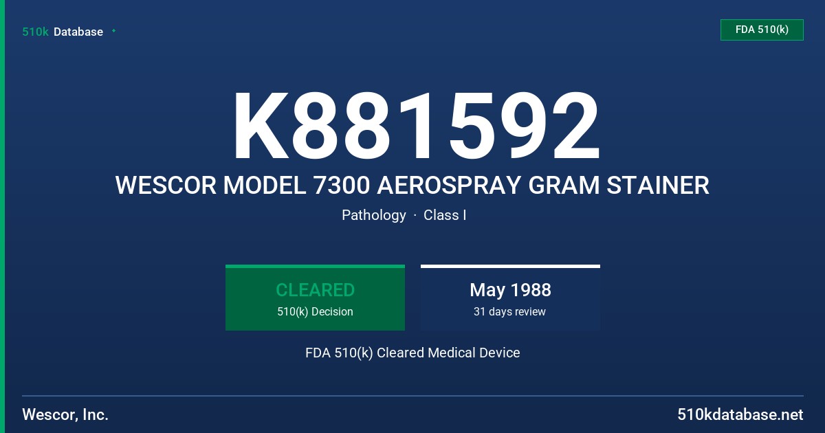 K881592 WESCOR MODEL 7300 AEROSPRAY GRAM STAINER FDA 510(k) Cleared Medical Device