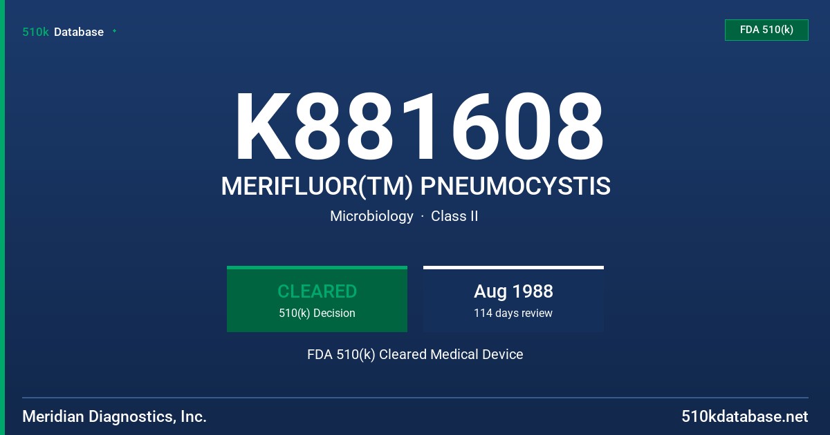 K881608 MERIFLUOR(TM) PNEUMOCYSTIS FDA 510(k) Cleared Medical Device