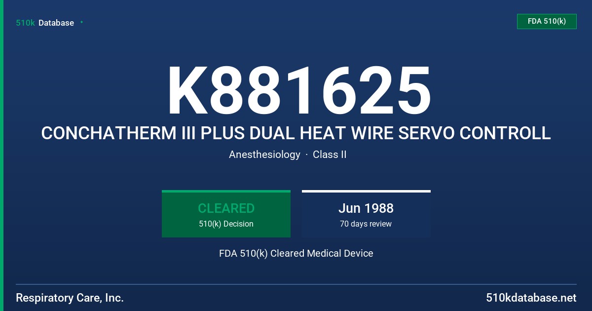 K881625 CONCHATHERM III PLUS DUAL HEAT WIRE SERVO CONTROLL FDA 510(k) Cleared Medical Device