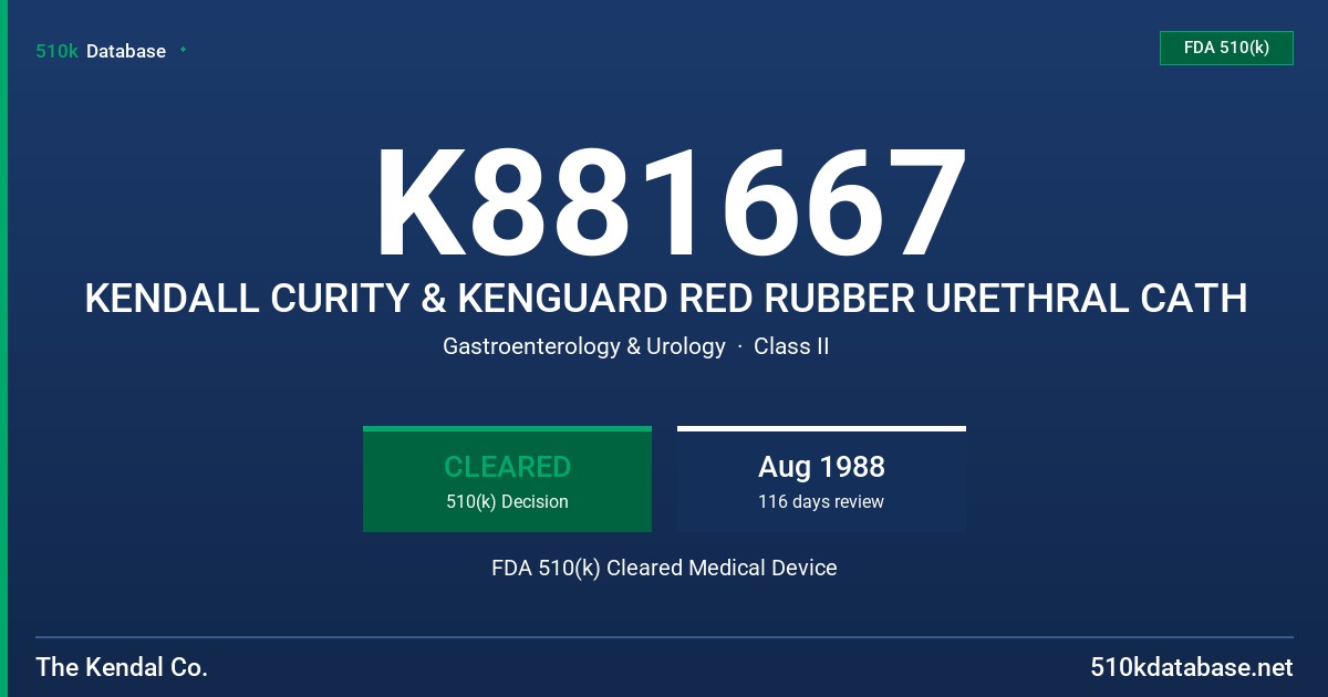 K881667 KENDALL CURITY & KENGUARD RED RUBBER URETHRAL CATH FDA 510(k) Cleared Medical Device