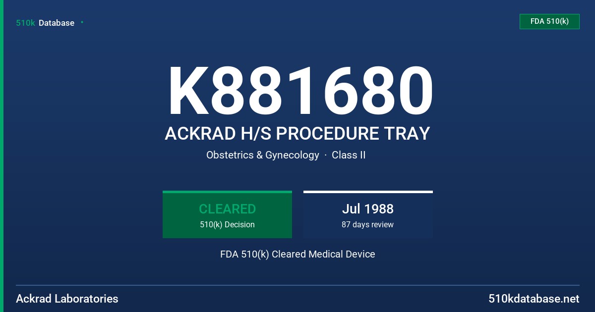 K881680 ACKRAD H/S PROCEDURE TRAY FDA 510(k) Cleared Medical Device