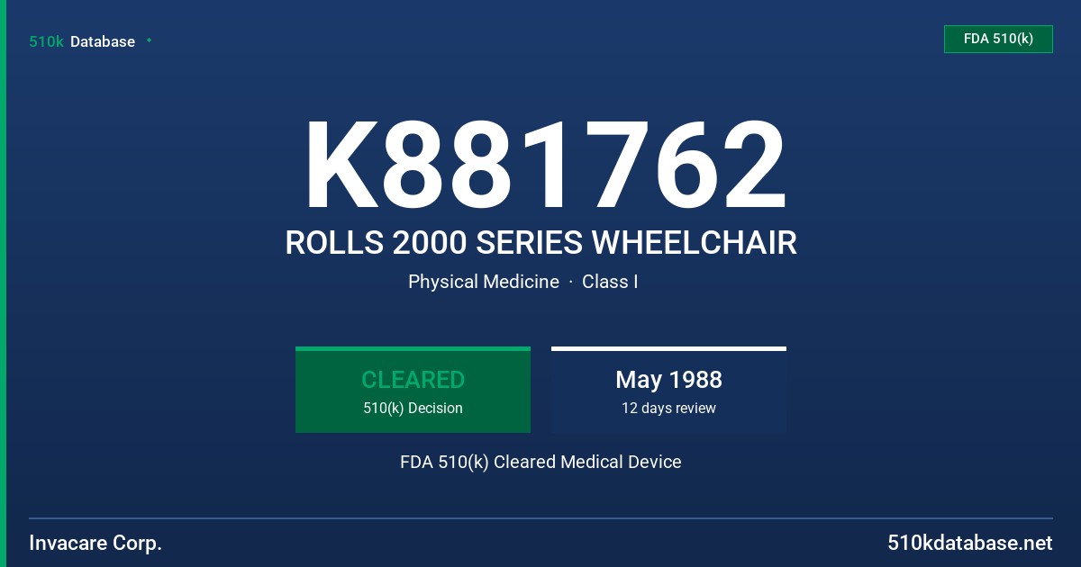 K881762 ROLLS 2000 SERIES WHEELCHAIR FDA 510(k) Cleared Medical Device