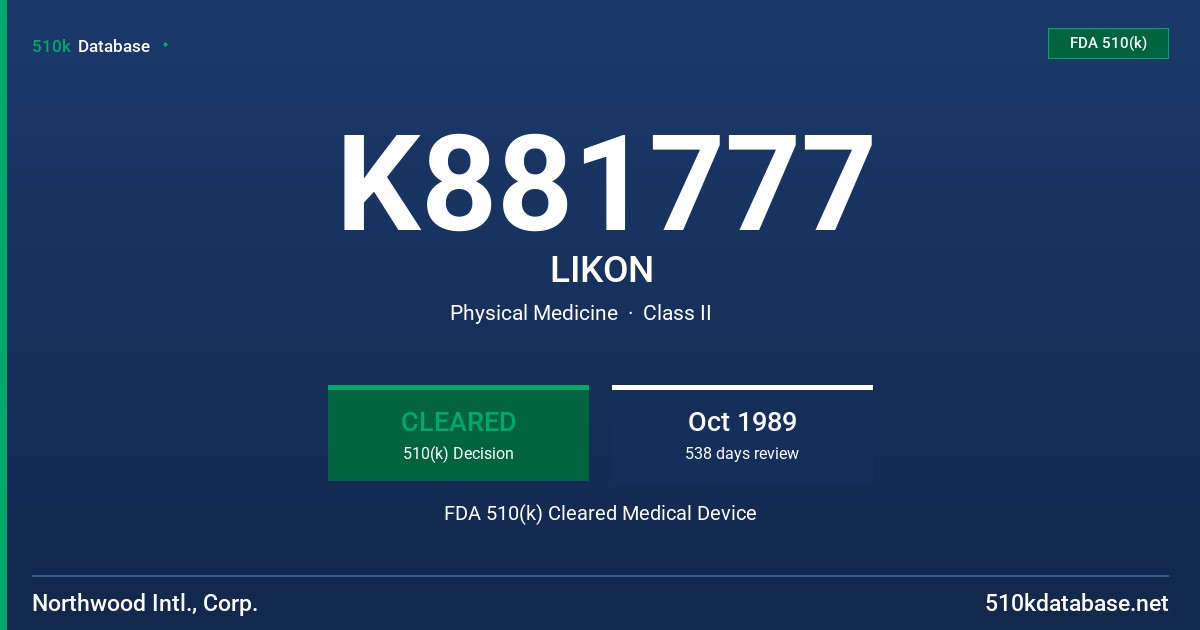 K881777 LIKON FDA 510(k) Cleared Medical Device