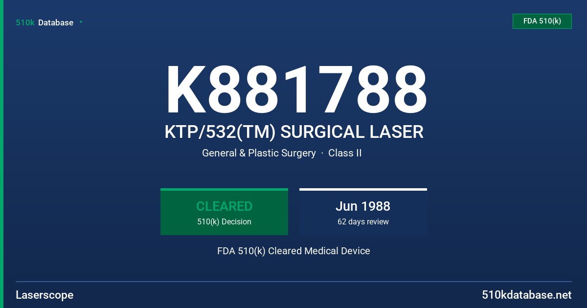 K881788 KTP/532(TM) SURGICAL LASER FDA 510(k) Cleared Medical Device