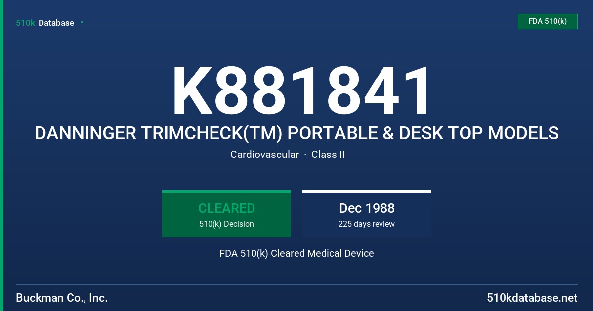 K881841 DANNINGER TRIMCHECK(TM) PORTABLE & DESK TOP MODELS FDA 510(k) Cleared Medical Device