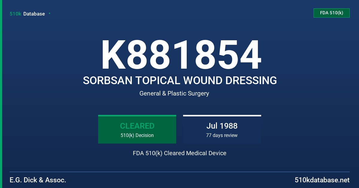 K881854 SORBSAN TOPICAL WOUND DRESSING FDA 510(k) Cleared Medical Device