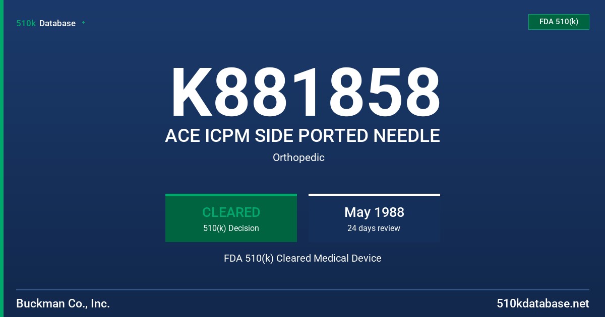 K881858 ACE ICPM SIDE PORTED NEEDLE FDA 510(k) Cleared Medical Device
