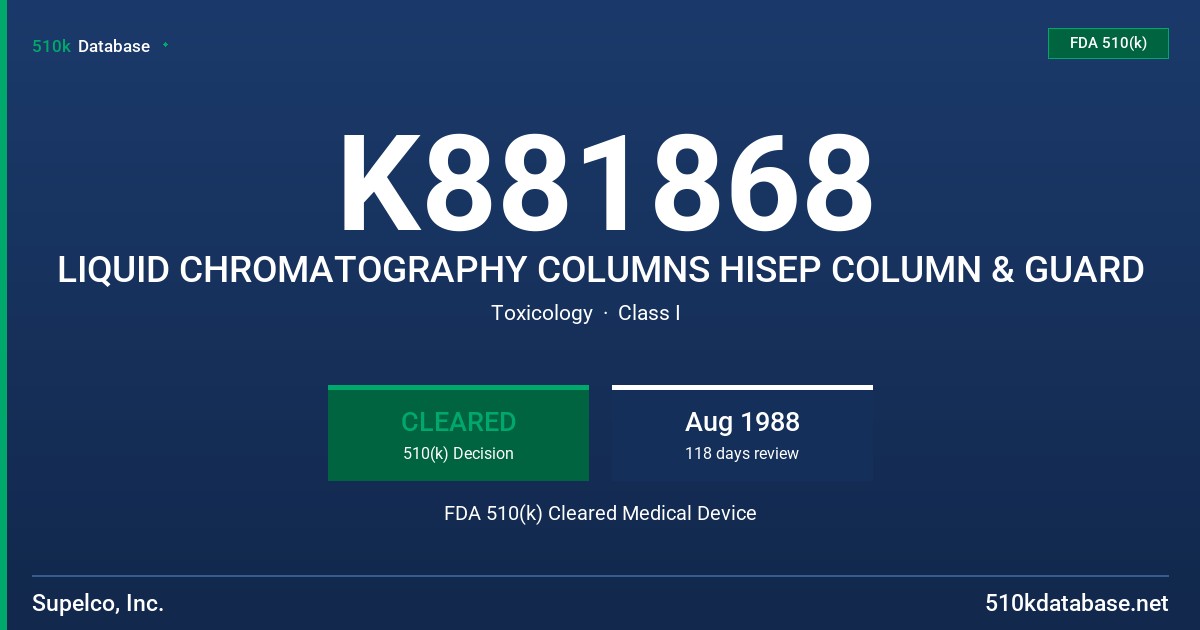 K881868 LIQUID CHROMATOGRAPHY COLUMNS HISEP COLUMN & GUARD FDA 510(k) Cleared Medical Device
