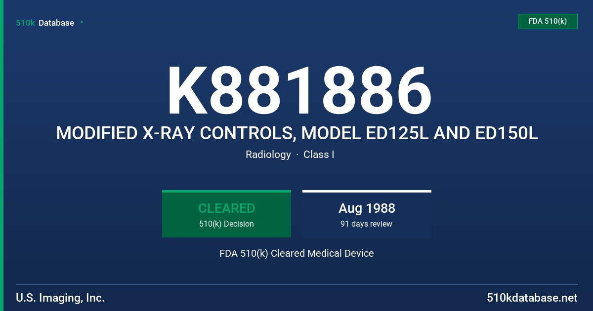 K881886 MODIFIED X-RAY CONTROLS, MODEL ED125L AND ED150L FDA 510(k) Cleared Medical Device