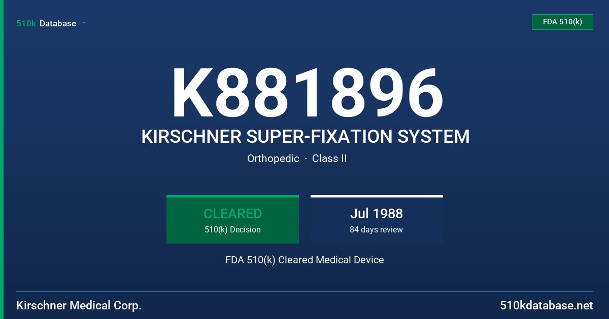 K881896 KIRSCHNER SUPER-FIXATION SYSTEM FDA 510(k) Cleared Medical Device