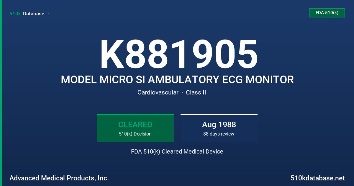 K881905 MODEL MICRO SI AMBULATORY ECG MONITOR FDA 510(k) Cleared Medical Device