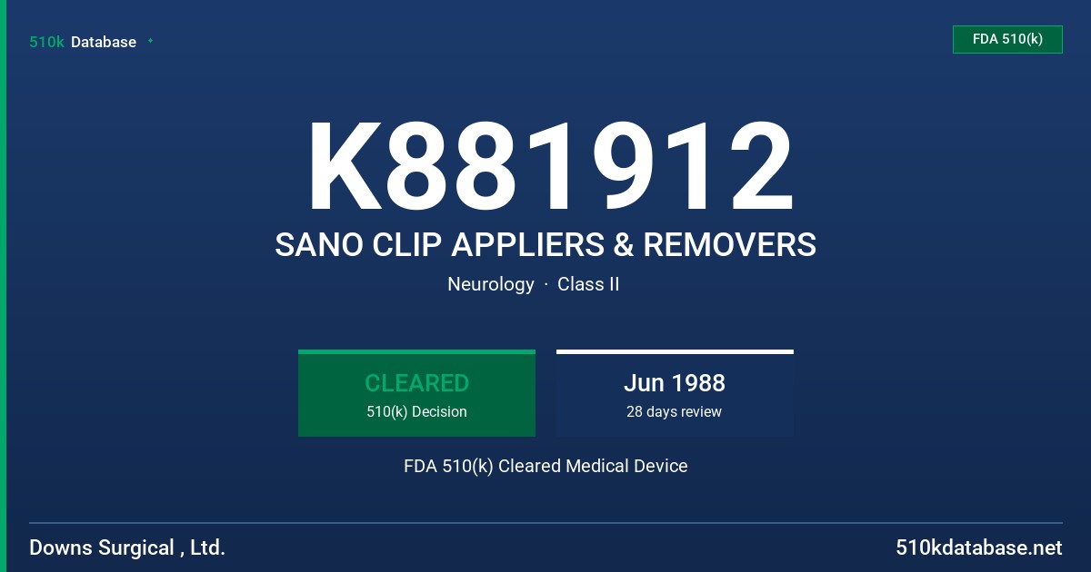 K881912 SANO CLIP APPLIERS & REMOVERS FDA 510(k) Cleared Medical Device