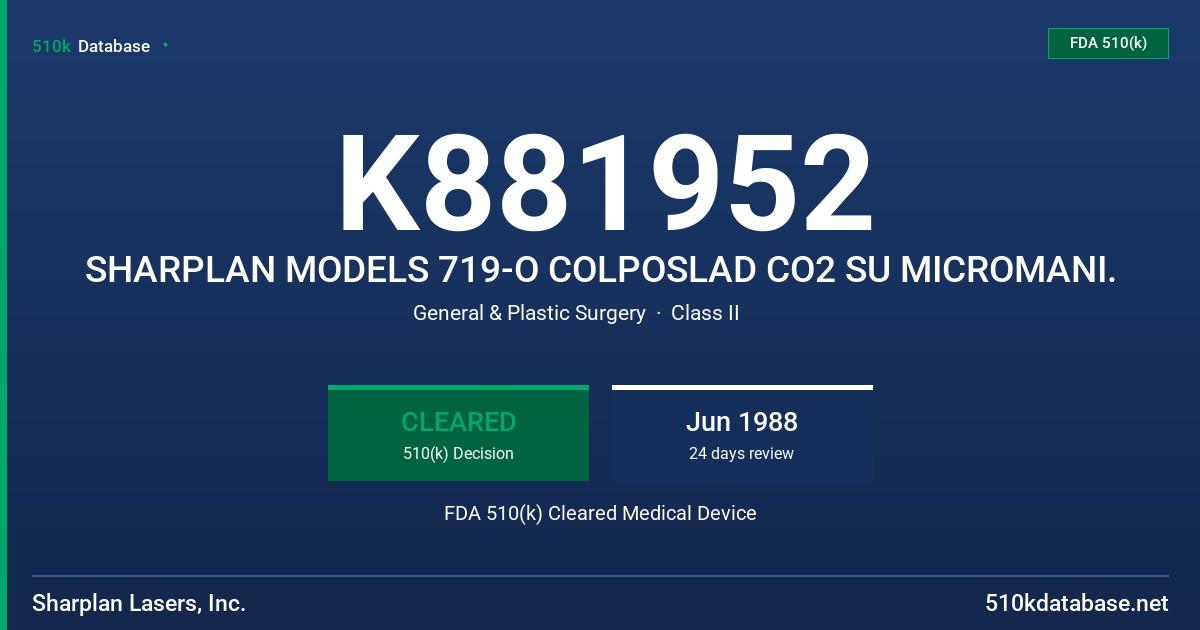 K881952 SHARPLAN MODELS 719-O COLPOSLAD CO2 SU MICROMANI. FDA 510(k) Cleared Medical Device