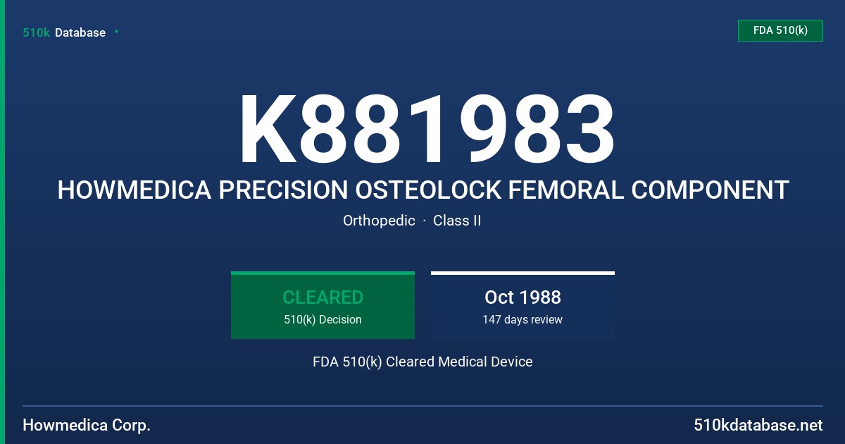 K881983 HOWMEDICA PRECISION OSTEOLOCK FEMORAL COMPONENT FDA 510(k) Cleared Medical Device