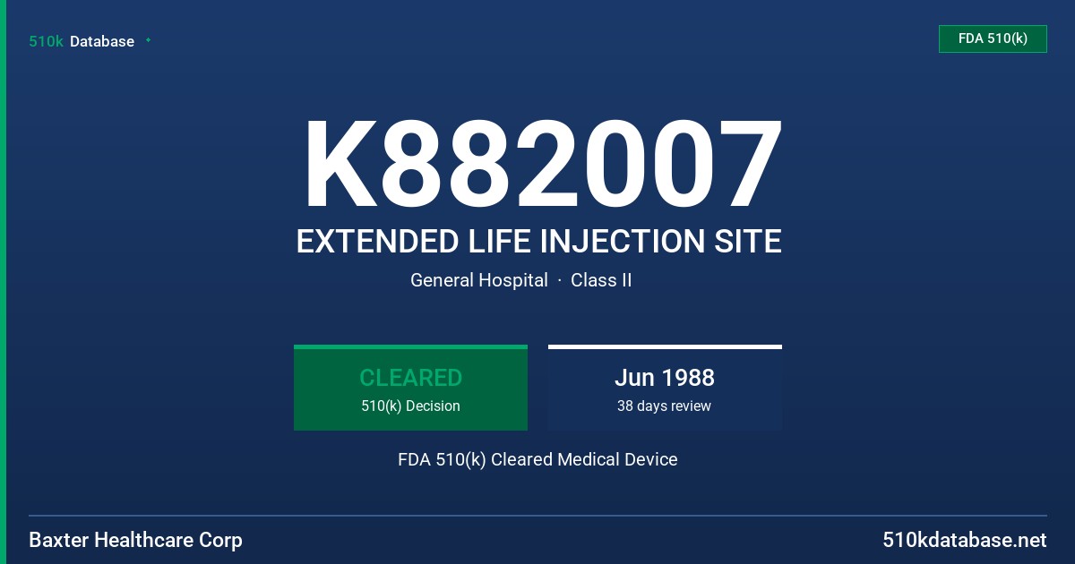 K882007 EXTENDED LIFE INJECTION SITE FDA 510(k) Cleared Medical Device
