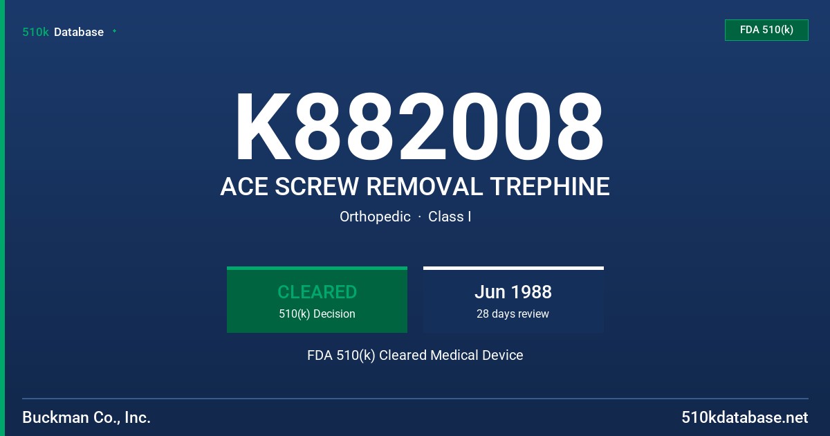 K882008 ACE SCREW REMOVAL TREPHINE FDA 510(k) Cleared Medical Device