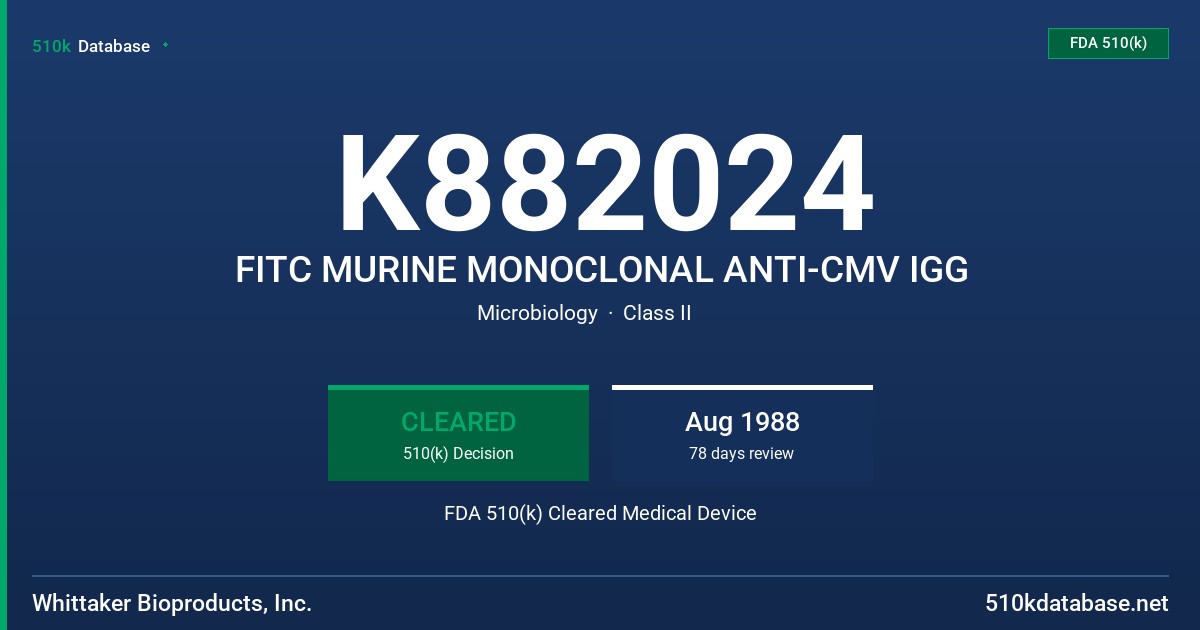 K882024 FITC MURINE MONOCLONAL ANTI-CMV IGG FDA 510(k) Cleared Medical Device
