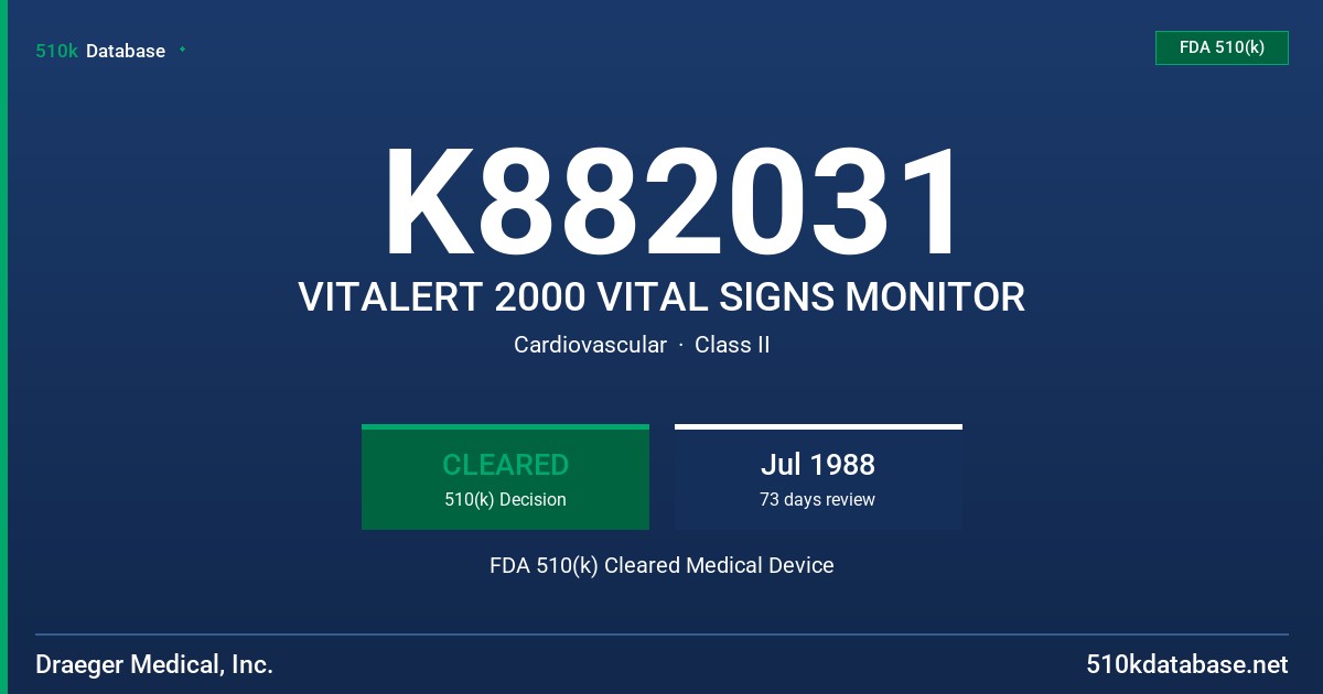 K882031 VITALERT 2000 VITAL SIGNS MONITOR FDA 510(k) Cleared Medical Device