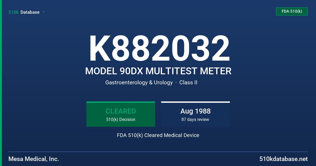 K882032 MODEL 90DX MULTITEST METER FDA 510(k) Cleared Medical Device