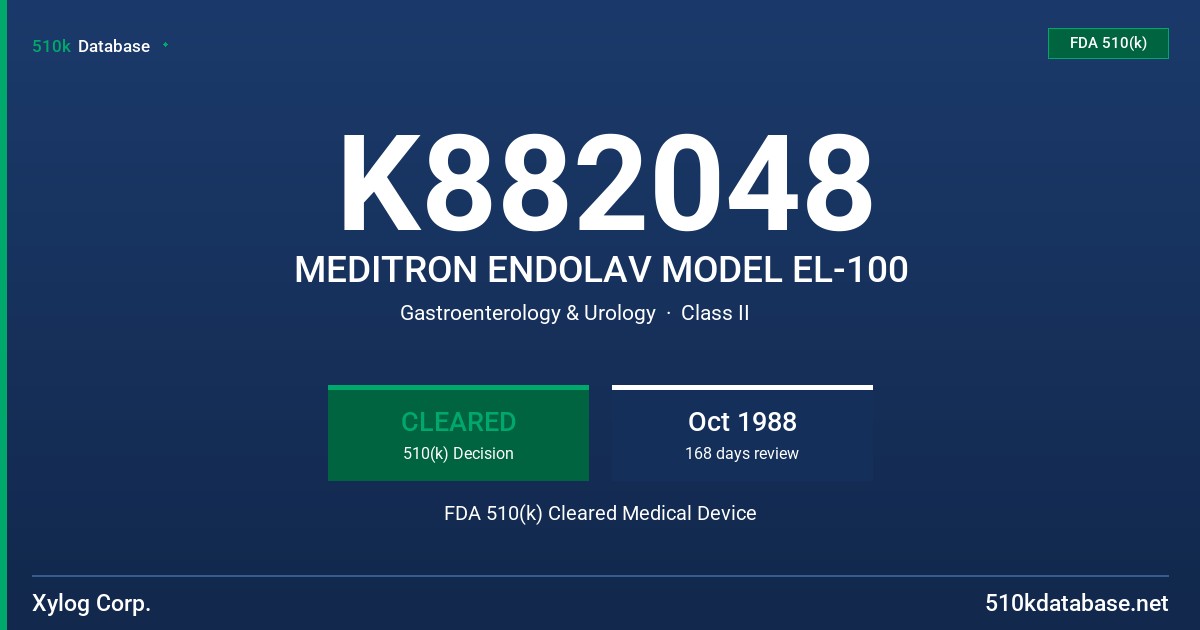 K882048 MEDITRON ENDOLAV MODEL EL-100 FDA 510(k) Cleared Medical Device