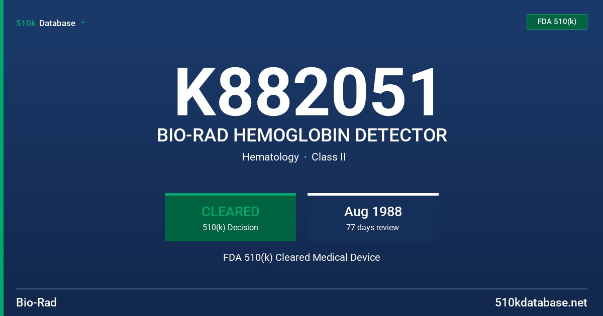 K882051 BIO-RAD HEMOGLOBIN DETECTOR FDA 510(k) Cleared Medical Device