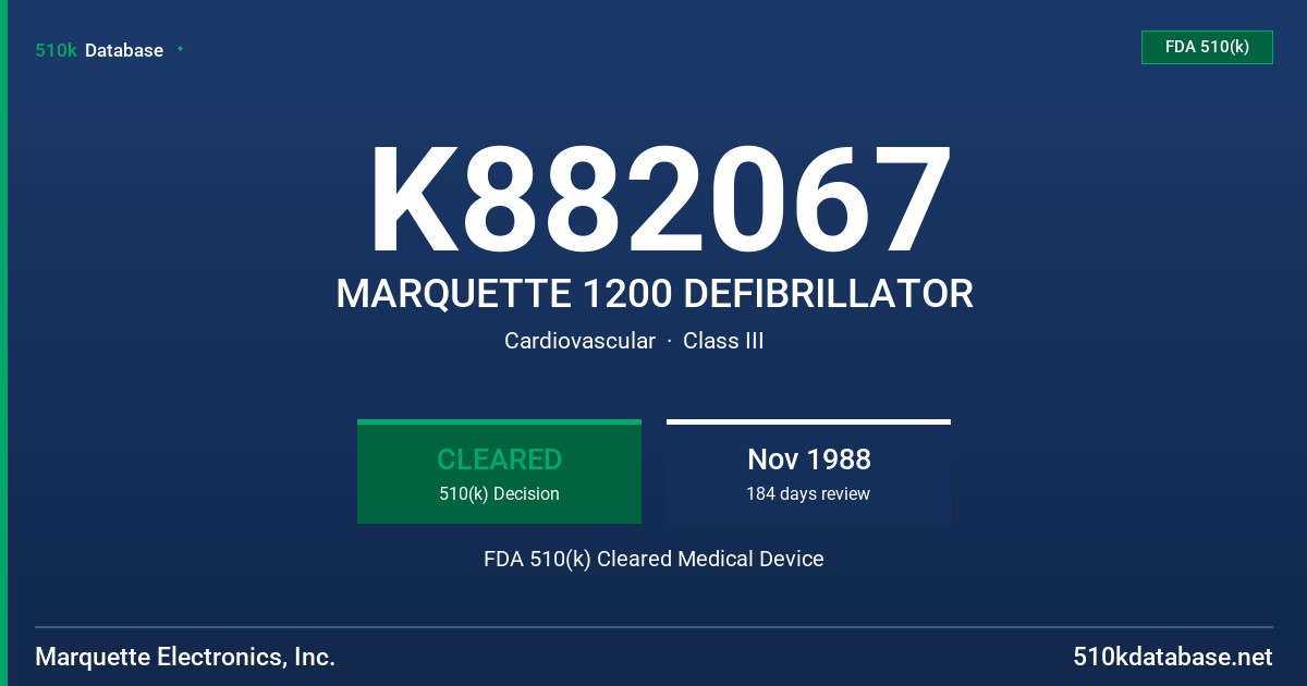 K882067 MARQUETTE 1200 DEFIBRILLATOR FDA 510(k) Cleared Medical Device