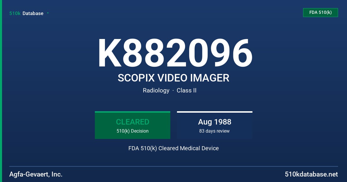 K882096 SCOPIX VIDEO IMAGER FDA 510(k) Cleared Medical Device